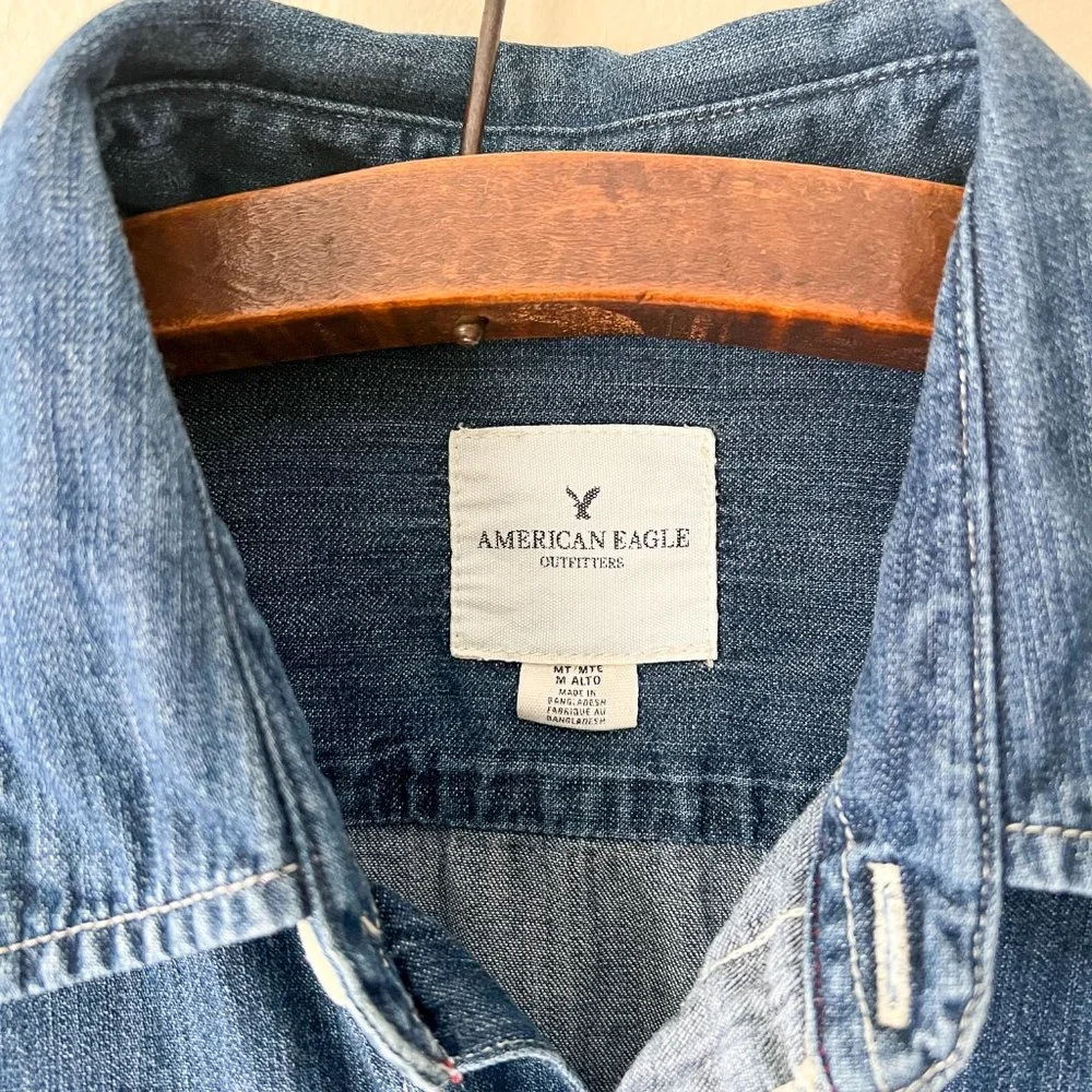 MT American Eagle Jean Button Double Breast Pocket Long Sleeve Casual Shirt Tall - Picture 4 of 10